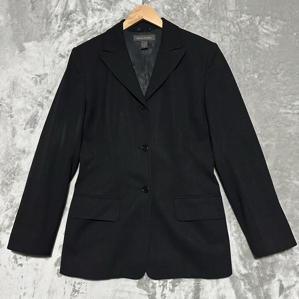 Vintage Banana Republic Womens Stretch Wool Blazer Jacket Size 8 Italy Old Money